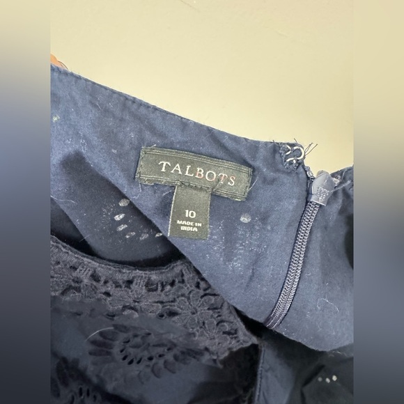 Talbots Navy Blue Sleeveless eyelet lace overlay shift dress size 10 - Picture 6 of 11